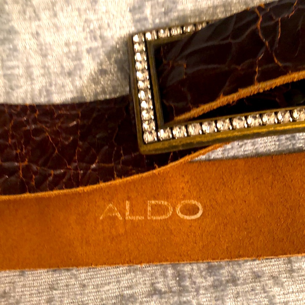 💯Genuine Crashed Lather Belt with large  Stones Buckle by Aldo sz L/G 🛍